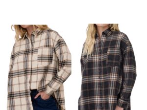BLUPEPPER PLAID BOXY BUTTON DOWN SHIRT