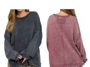 BLUPEPPER OVERSIZED WASHED RAW EDGE SWEATER