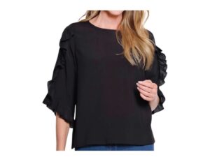MULTIPLES 3/4 RUFFLE SLEEVE WOVEN BLOUSE