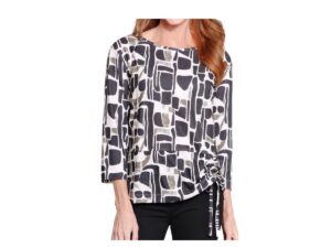 MULTIPLES 3/4 SLEEVE DRAWSTRING HEM PRINT TOP