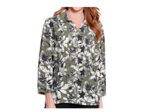MULTIPLES 3/4 SLEEVE MULTI TUCK BUTTON FRONT TOP