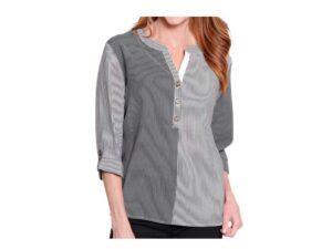 MULTIPLES Y-NECK FRONT PLACKET WOVEN TOP