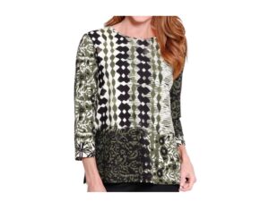 MULTIPLES 3/4 SLEEVE SCOOP NECK PRINT KNIT TOP