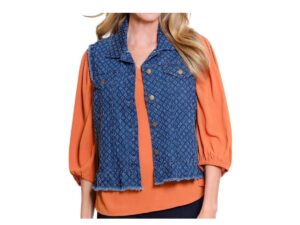 MULTIPLES FRINGED WOVEN DENIM VEST