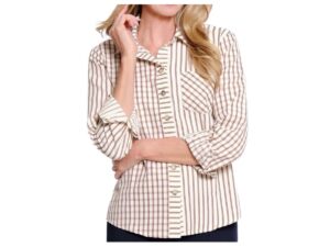 MULTIPLES LONG SLEEVE PLAID WOVEN BLOUSE