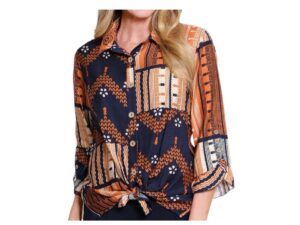 MULTIPLES 3/4 FLOUNCE SLEEVE PRINT BLOUSE