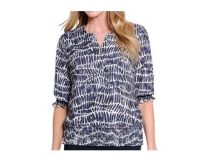 MULTIPLES 3/4 SLEEVE SMOCKED WAIST PRINT KNIT TOP