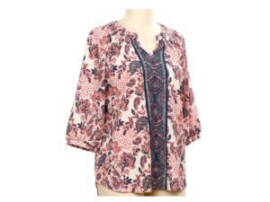 SOUTHERN LADY PETITE 3/4 SLEEVE PRINT PEASANT TOP