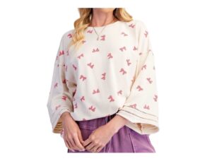 EASEL 3/4 SLEEVE BOW PRINT TOP