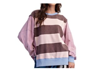 EASEL LONG SLEEVE STRIPE MIX MINERAL WASH TOP