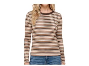 STACCATO LONG SLEEVE CREWNECK RIB KNIT STRIPED TOP