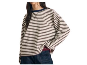 BLUPEPPER STRIPE CREW NECK LONG SLEEVE KNIT TOP