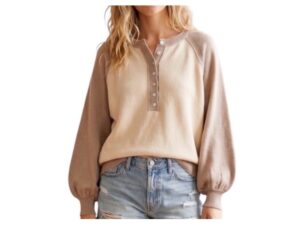 SEWN AND SEEN COLOR BLOCK HENLEY SWEATER