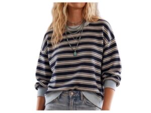 SEWN AND SEEN OVERSIZED FRENCH TERRY STRIPE SWEATSHIRT