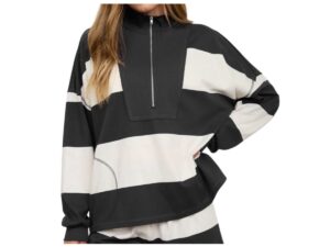 BLUPEPPER WIDE STRIPE HALF ZIP PULLOVER
