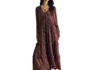 BLUPEPPER LONG SLEEVE V-NECK FLORAL ORGANZA MIDI