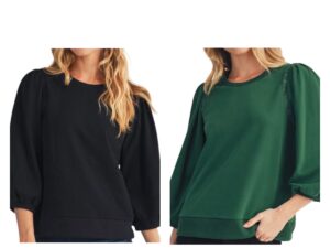 JODIFL FRENCH TERRY LACE TRIM PUFF SLEEVE TOP