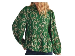 JODIFL SHIMMER DAMASK PEPLUM BLOUSE