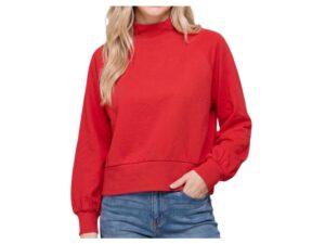 STACCATO MOCK NECK BUBBLE SLEEVE TERRY TOP