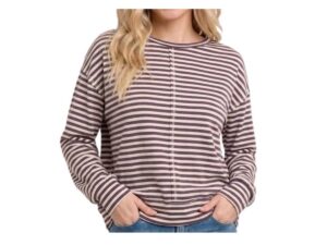 STACCATO LONG SLEEVE CENTER SEAM STRIPE KNIT TOP
