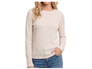 STACCATO LONG SLEEVE CREWNECK POINTELLE POLKA DOT TOP