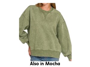 ZENANA ACID WASH FLEECE OVERSIZED PULLOVER