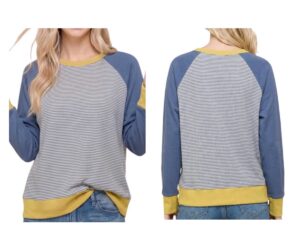 STACCATO FRENCH TERRY COLOR BLOCK/PINSTRIPE TOP