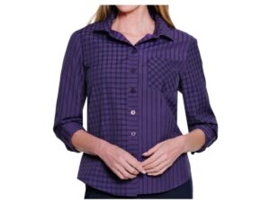 MULTIPLES EGGPLANT PLAID/STRIPE WOVEN BLOUSE