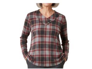 SOUTHERN LADY PLAID V-NECK SWEATER WITH BUTTONS