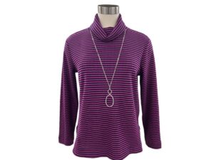 MULTIPLES MIDNIGHT NAVY STRIPE SIDE BUTTON T-NECK
