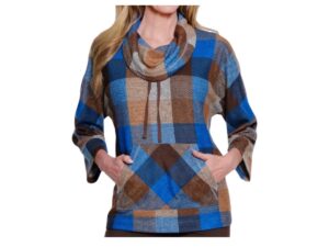 MULTIPLES DOLMAN SLEEVE BUFFALO PLAID COWL NECK