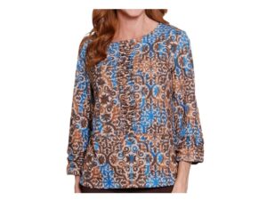 MULTIPLES 3/4 SHIRRED FRONT PRINT POCKET TOP