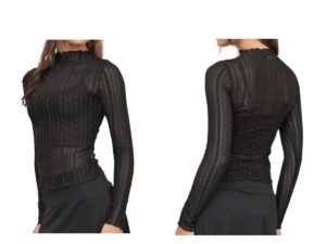 BLUPEPPER LONG SLEEVE SHEER LACE STRIPE TOP