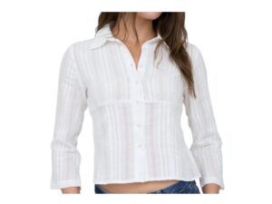 BLUPEPPER STRIPE LONG SLEEVE EMPIRE WAIST BLOUSE