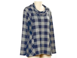 SOUTHERN LADY BUFFALO PLAID COWL NECK SWEATER