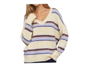 BLUPEPPER LONG SLEEVE V-NECK STRIPED SWEATER