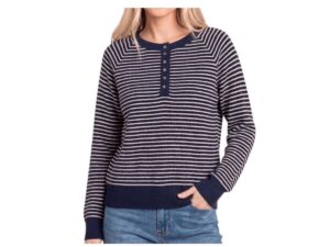 STACCATO RAGLAN SLEEVE STRIPE HENLEY SWEATER