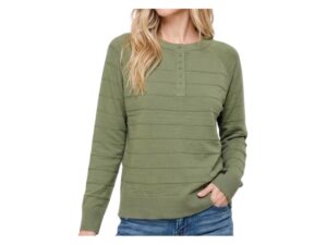 STACCATO RAGLAN SLEEVE TEXT STRIPE HENLEY SWEATER