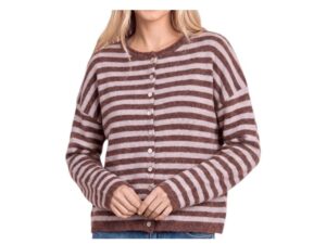 STACCATO LONG SLEEVE STRIPED FUZZY CARDIGAN