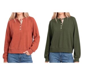 STACCATO FLORAL PLACKET RAGLAN SLEEVE HENLEY