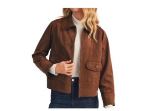 JODIFL FAUX SUEDE RUFFLE TRIM JACKET