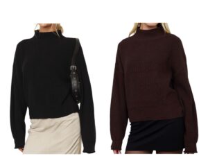 BLUPEPPER ROLLED MOCK NECK CROP SWEATER