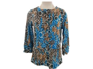 MULTIPLES 3/4 SHIRRED FRONT PRINT POCKET TOP