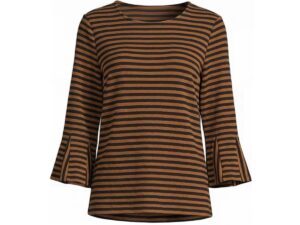 MULTIPLES 3/4 FLOUNCE SLEEVE STRIPE KNIT TOP