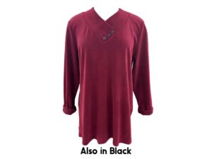 SOUTHERN LADY BUTTON TRIM V-NECK FLEECE TOP