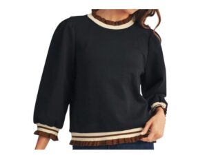 JODIFL CONTRAST TRIM PUFF SLEEVE TOP