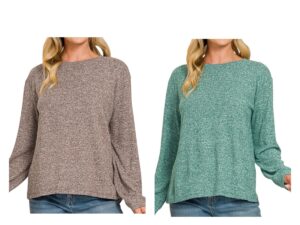 ZENANA SOFT MELANGE HACCI LONG SLEEVE TOP