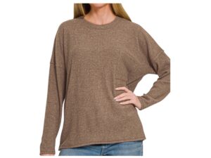 ZENANA RIBBED BRUSHED HACCI POCKET SWEATER