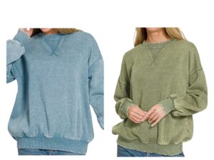 ZENANA ACID WASH FLEECE OVERSIZED PULLOVER