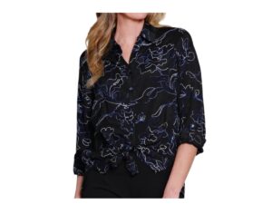 MULTIPLES BUTTON FRONT EMBROIDERED BLOUSE